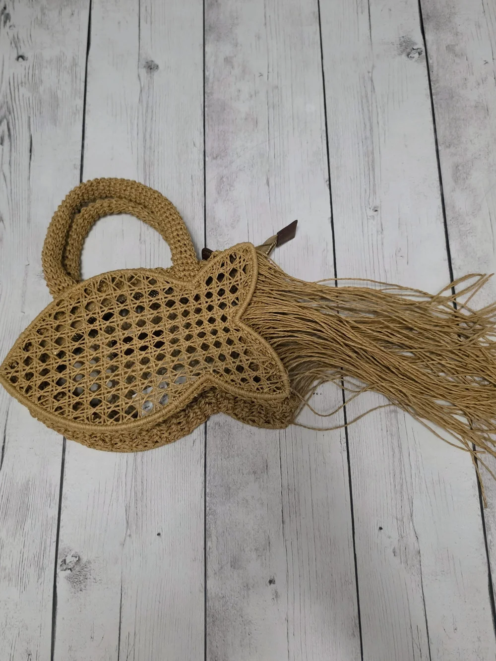 NWT J. Crew Woven Fish-Shaped Fringe Handbag - Raffia